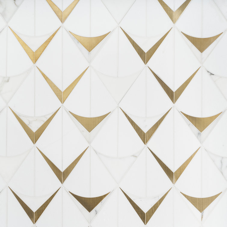 Larvotto White and Brass Polished Marble Mosaic Wall Tile