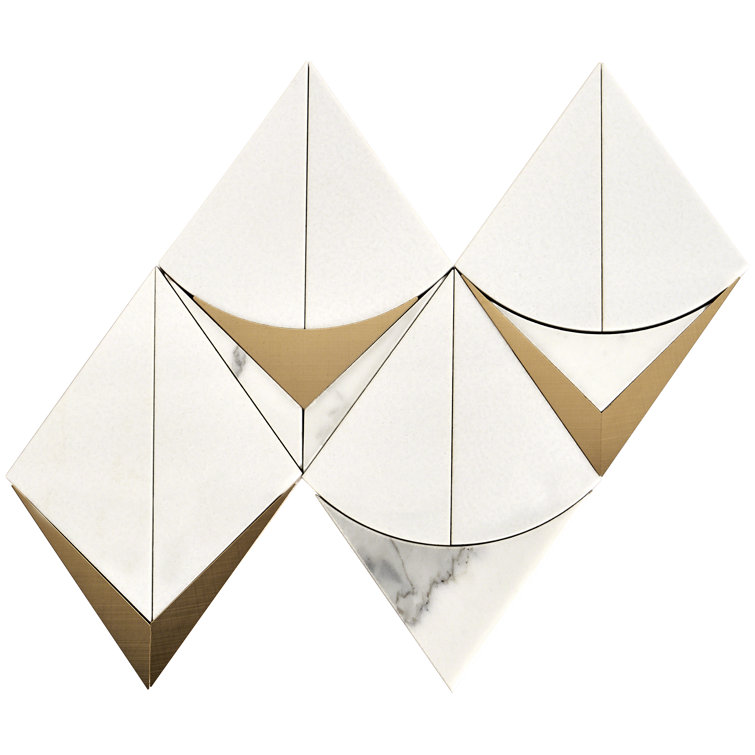 Larvotto White and Brass Polished Marble Mosaic Wall Tile