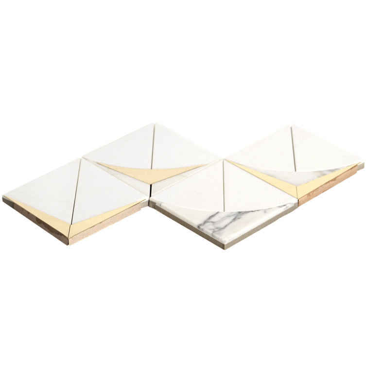 Larvotto White and Brass Polished Marble Mosaic Wall Tile