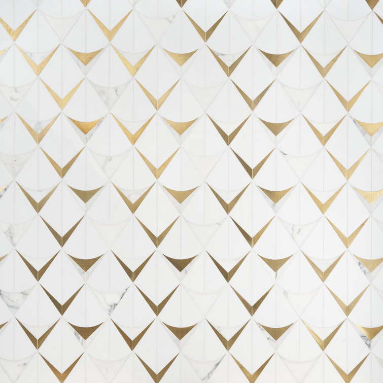 Larvotto White and Brass Polished Marble Mosaic Wall Tile