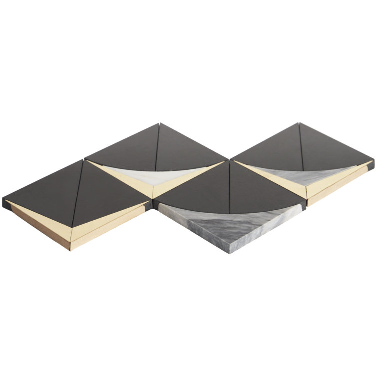 Larvotto Black Marble and Brass Diamond Mosaic Wall Tile