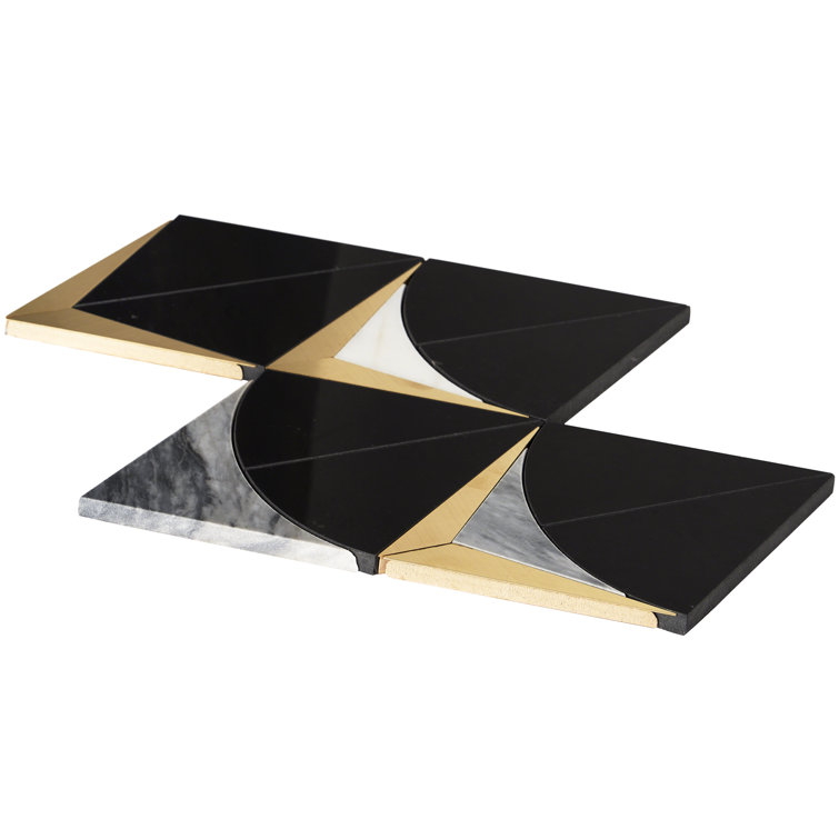 Larvotto Black Marble and Brass Diamond Mosaic Wall Tile
