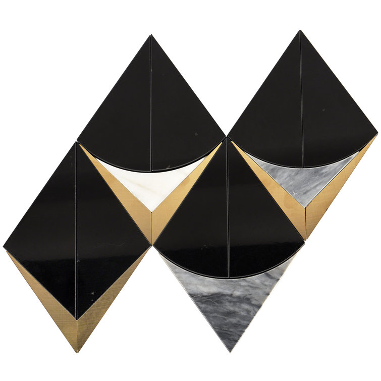 Larvotto Black Marble and Brass Diamond Mosaic Wall Tile