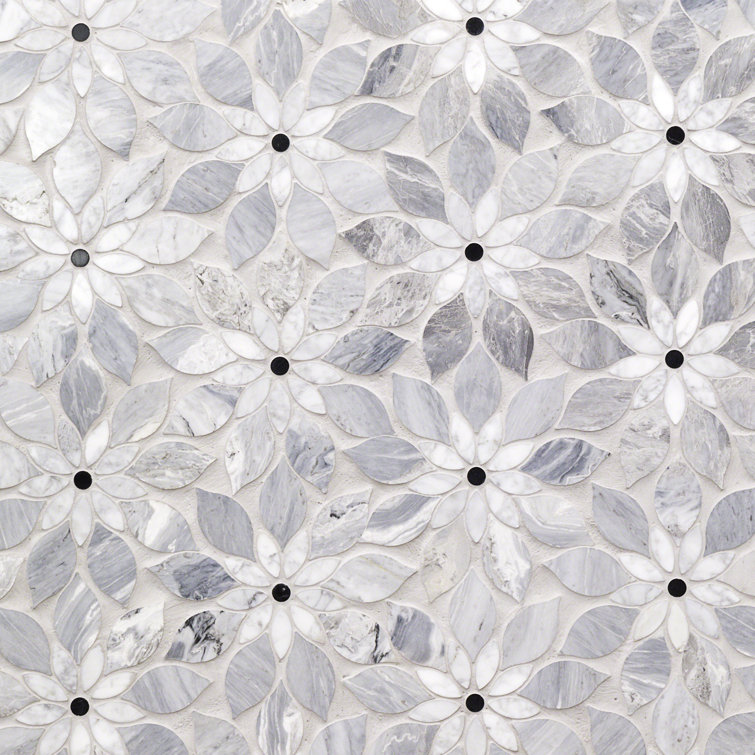 Thistle Blue Marble Flower Mosaic Tile Sheet