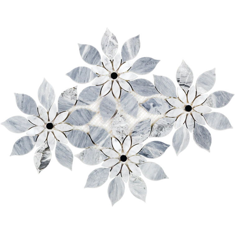 Thistle Blue Marble Flower Mosaic Tile Sheet