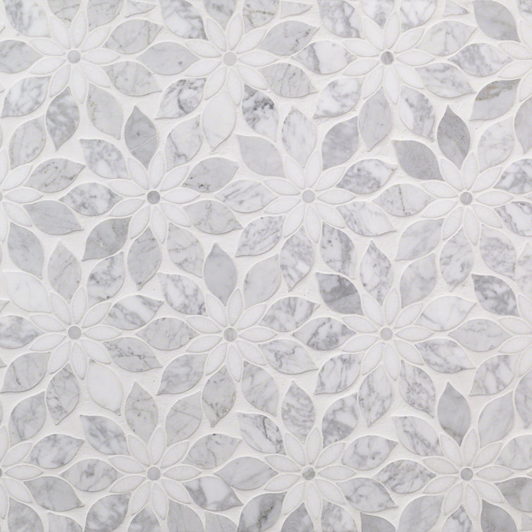 Thistle White Polished Marble Waterjet Mosaic Tile Sheet