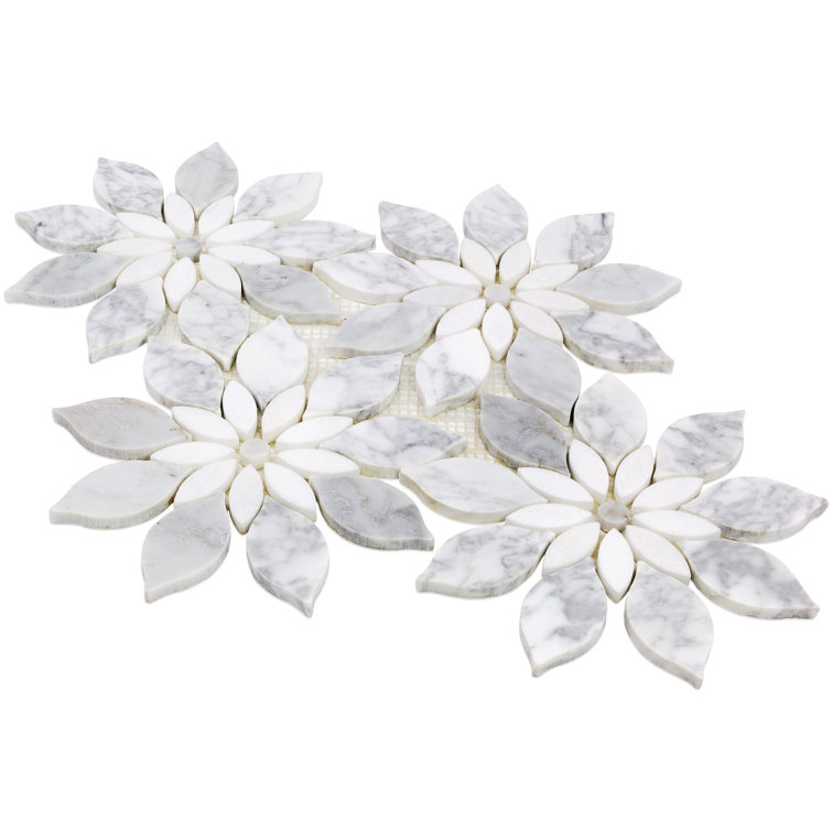 Thistle White Polished Marble Waterjet Mosaic Tile Sheet