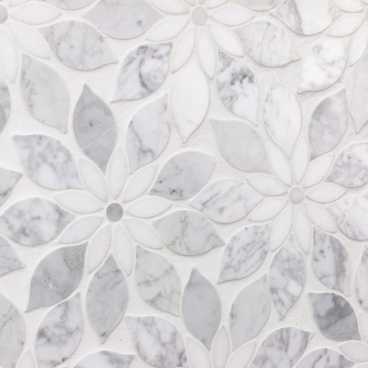 Thistle White Polished Marble Waterjet Mosaic Tile Sheet