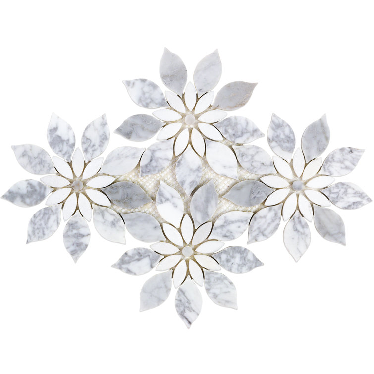 Thistle White Polished Marble Waterjet Mosaic Tile Sheet