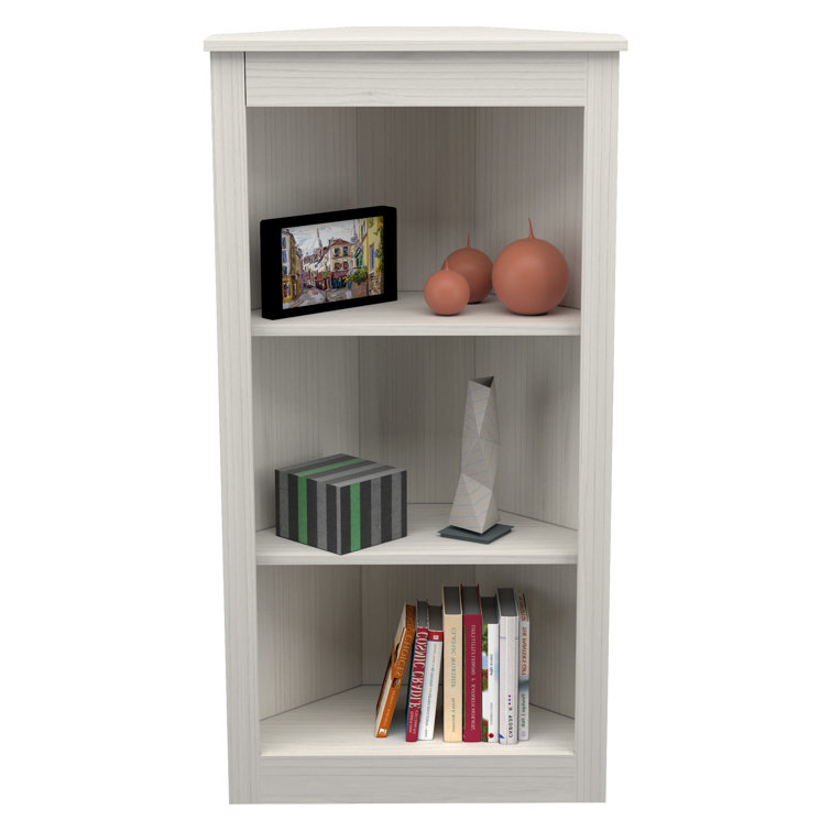 Elegant Washed Oak Corner Bookcase with 3 Open Shelves
