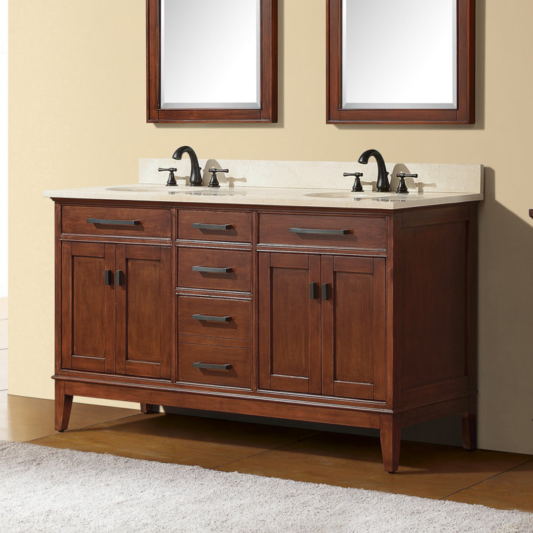 Madison 60" Tobacco Double Vanity with Carrera Marble Top