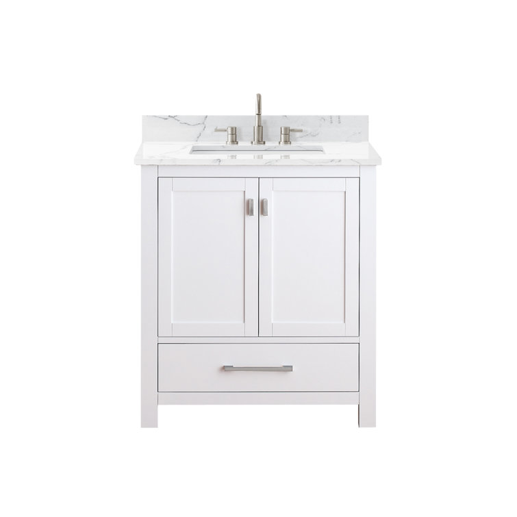 White 31'' Freestanding Vanity with Cala White Marble Top
