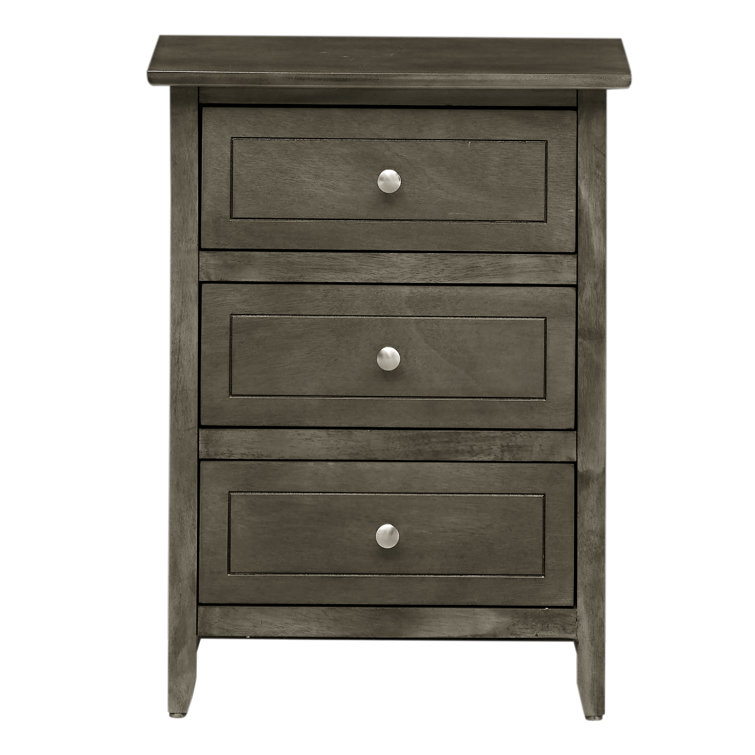 Gray Particle Board 3-Drawer Nightstand for Bedroom
