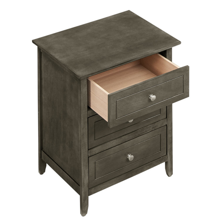 Gray Particle Board 3-Drawer Nightstand for Bedroom