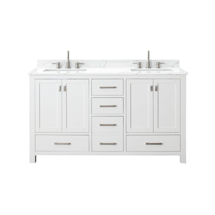 White Double Vanity with Cala White Marble Top