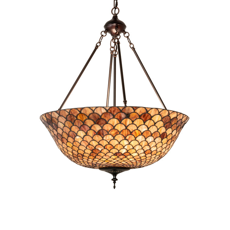 Mauve Beige Fishscale Pattern 3-Light Globe Pendant in Mahogany Bronze