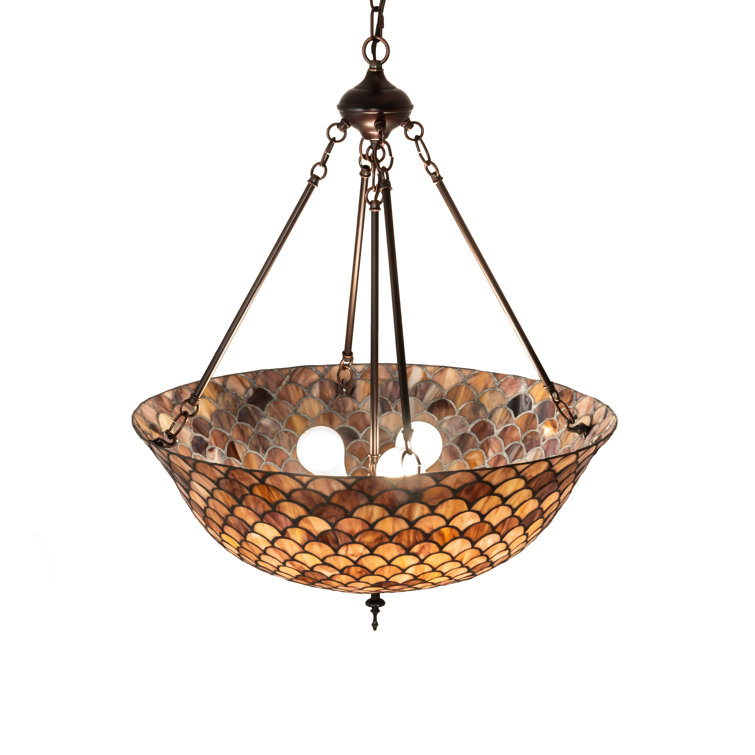 Mauve Beige Fishscale Pattern 3-Light Globe Pendant in Mahogany Bronze