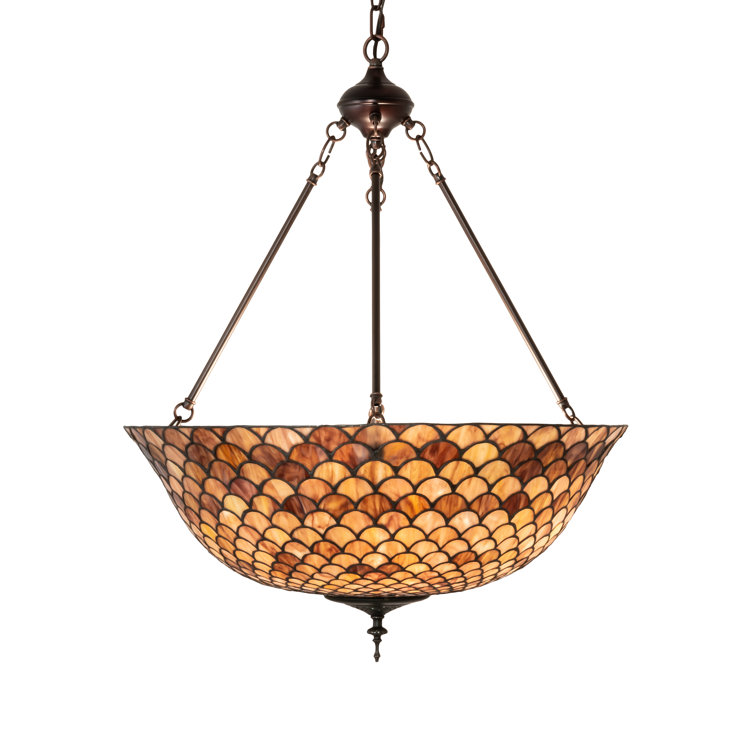 Mauve Beige Fishscale Pattern 3-Light Globe Pendant in Mahogany Bronze