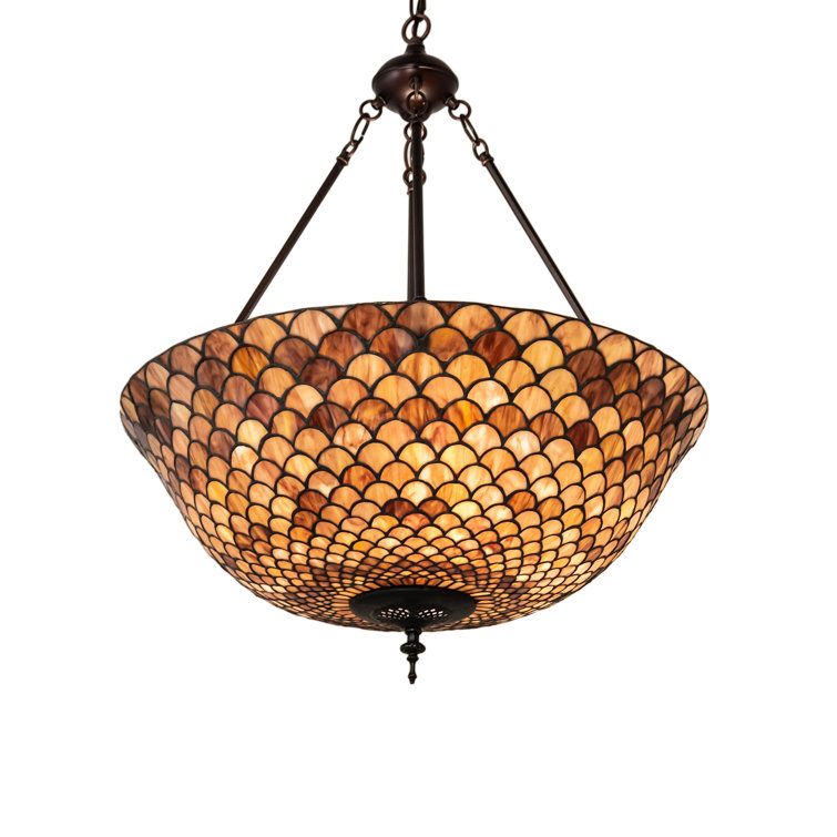 Mauve Beige Fishscale Pattern 3-Light Globe Pendant in Mahogany Bronze