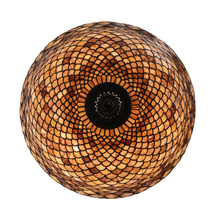 Mauve Beige Fishscale Pattern 3-Light Globe Pendant in Mahogany Bronze