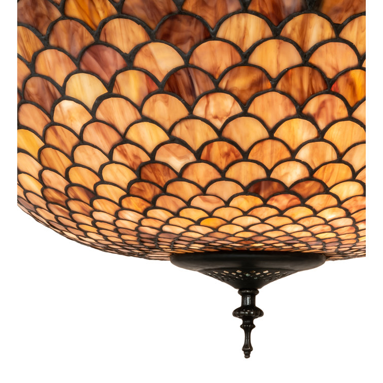 Mauve Beige Fishscale Pattern 3-Light Globe Pendant in Mahogany Bronze