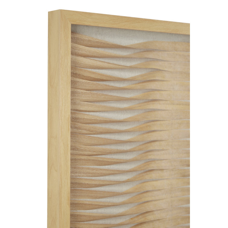 Large Brown Wood and Rattan Shadow Box Wall Art Set