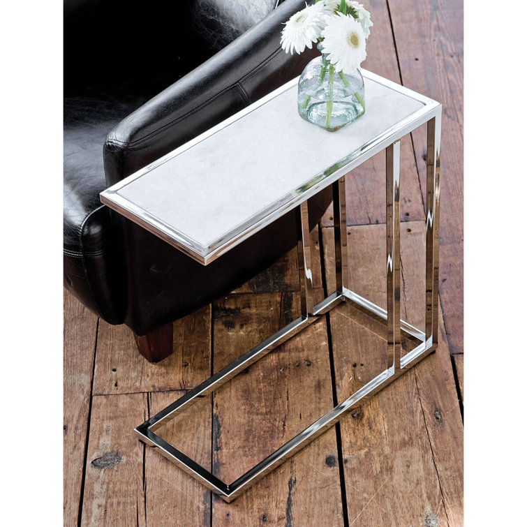 Echelon White Marble and Polished Nickel Sofa Hugger Table