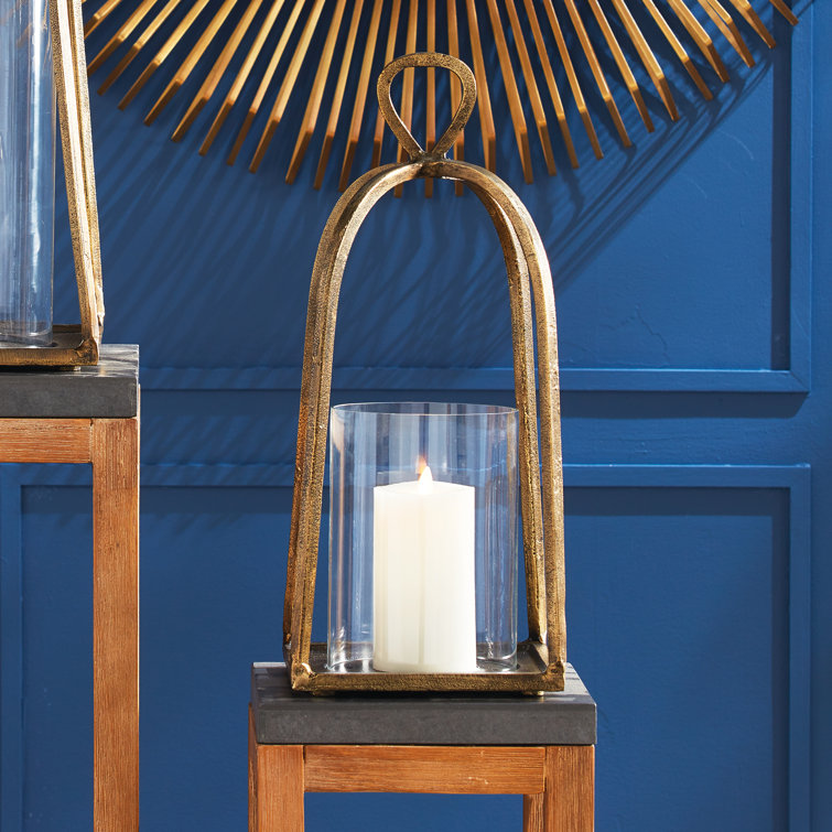 Antique Brass Hurricane Candle Lantern with Glass Insert