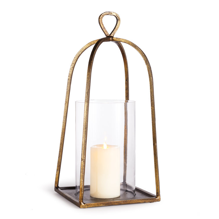 Hand-Finished Gold and Glass Hurricane Candle Holder