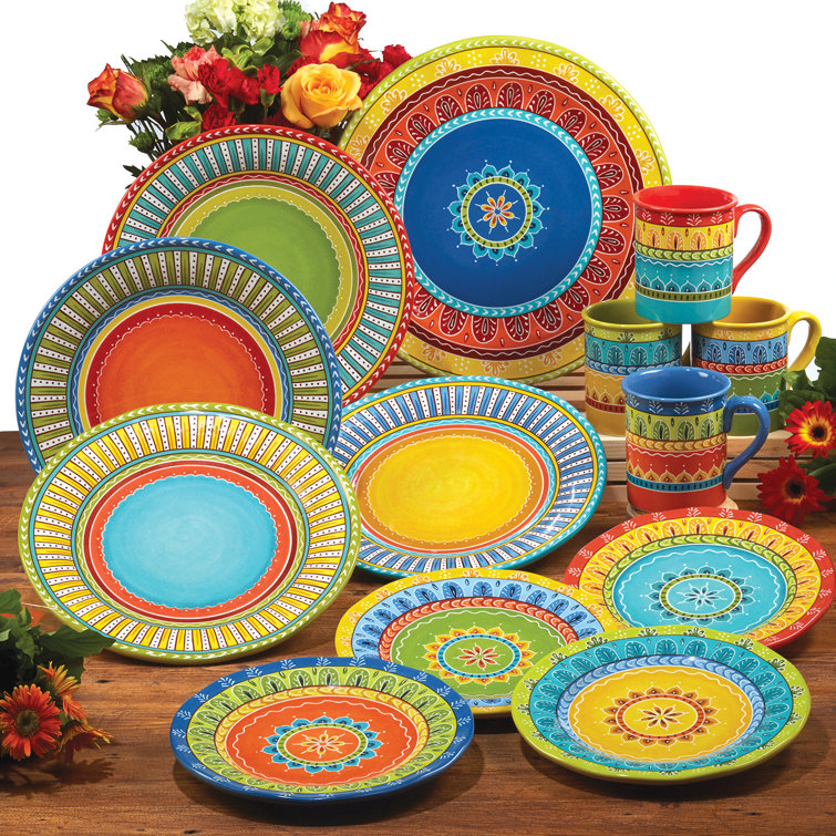 Valencia Festive Hand-Painted Ceramic Dinner Plates - 12.5"