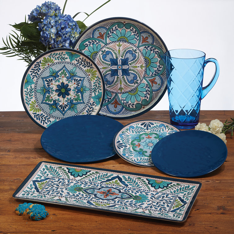 Talavera Blue Hand-Painted Melamine Salad Plates Set
