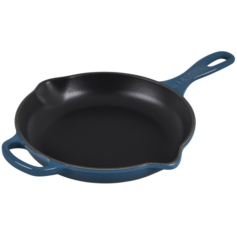 Caribbean Blue Enameled Cast Iron Skillet with Helper Handle