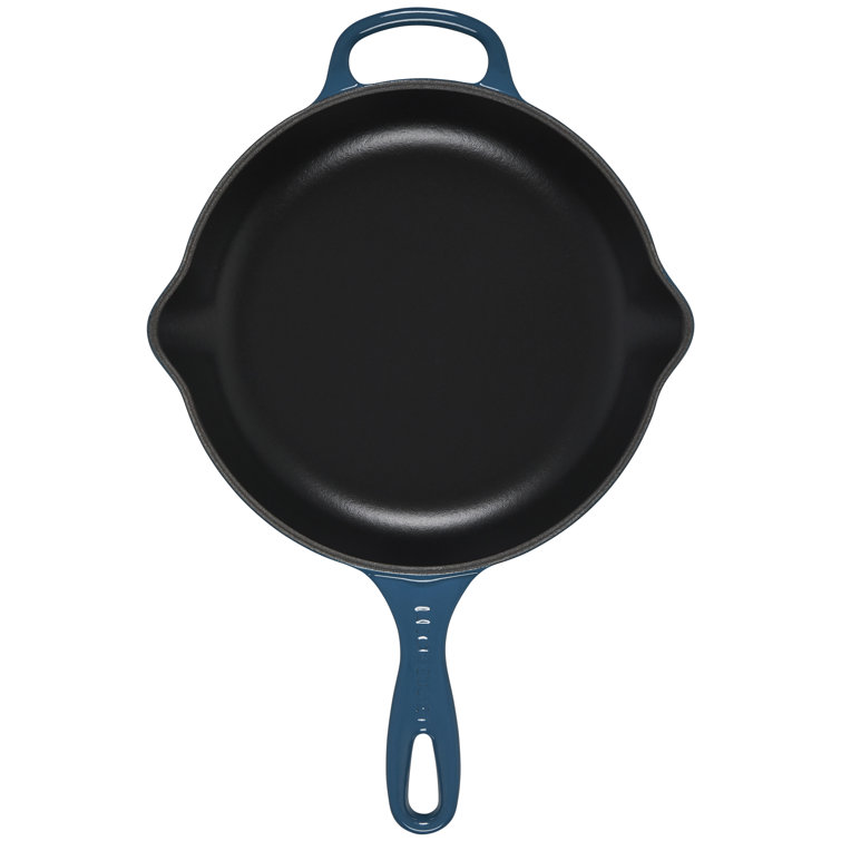 Caribbean Blue Enameled Cast Iron Skillet with Helper Handle
