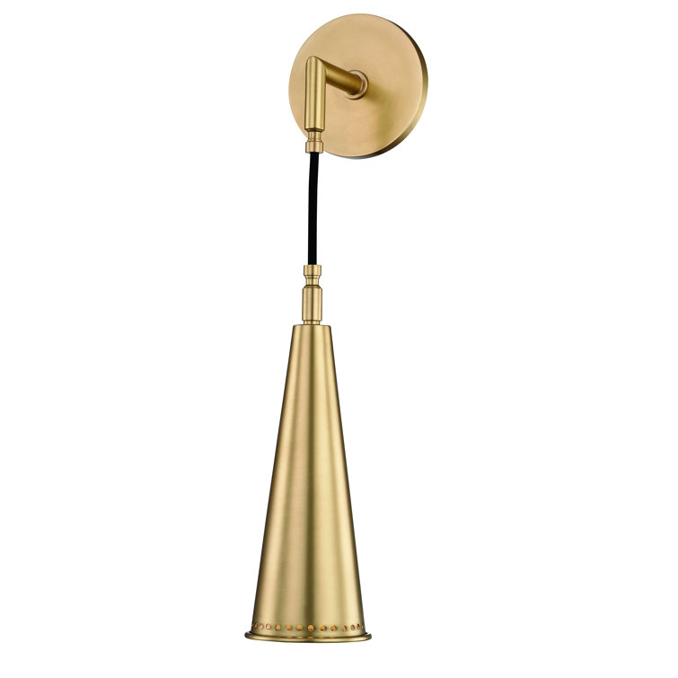 Aged Brass L-Shaped Arm Direct Wired Sconce with Spun Metal Shade
