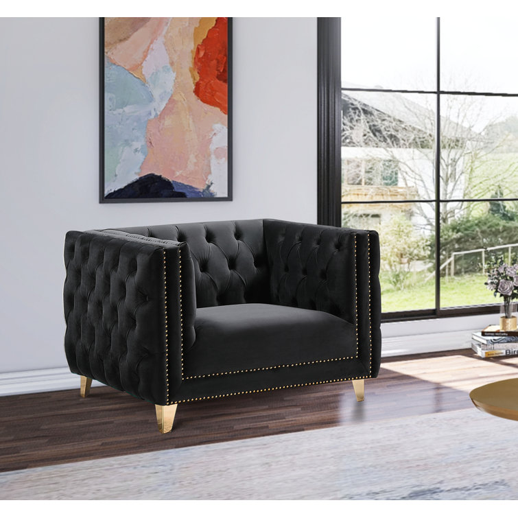Michelle Black Velvet Armchair with Gold Iron Legs