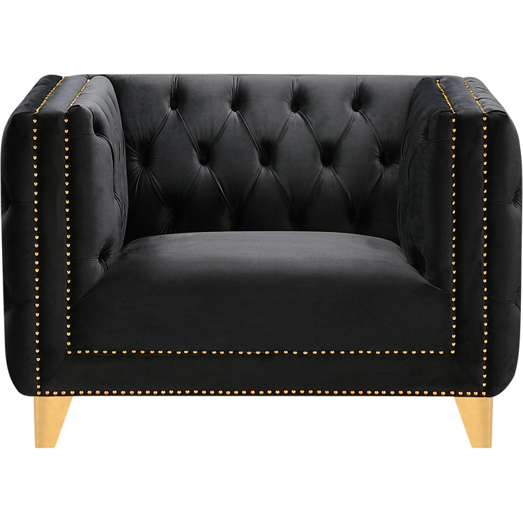 Michelle Black Velvet Armchair with Gold Iron Legs