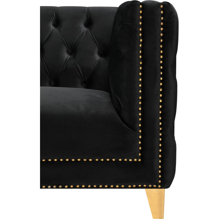 Michelle Black Velvet Armchair with Gold Iron Legs
