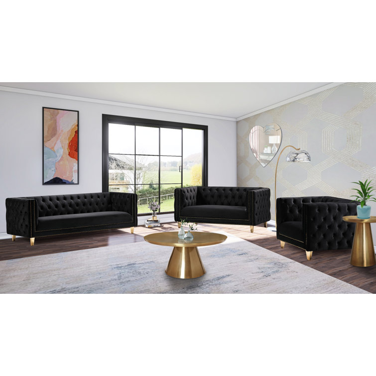 Michelle Black Velvet Armchair with Gold Iron Legs
