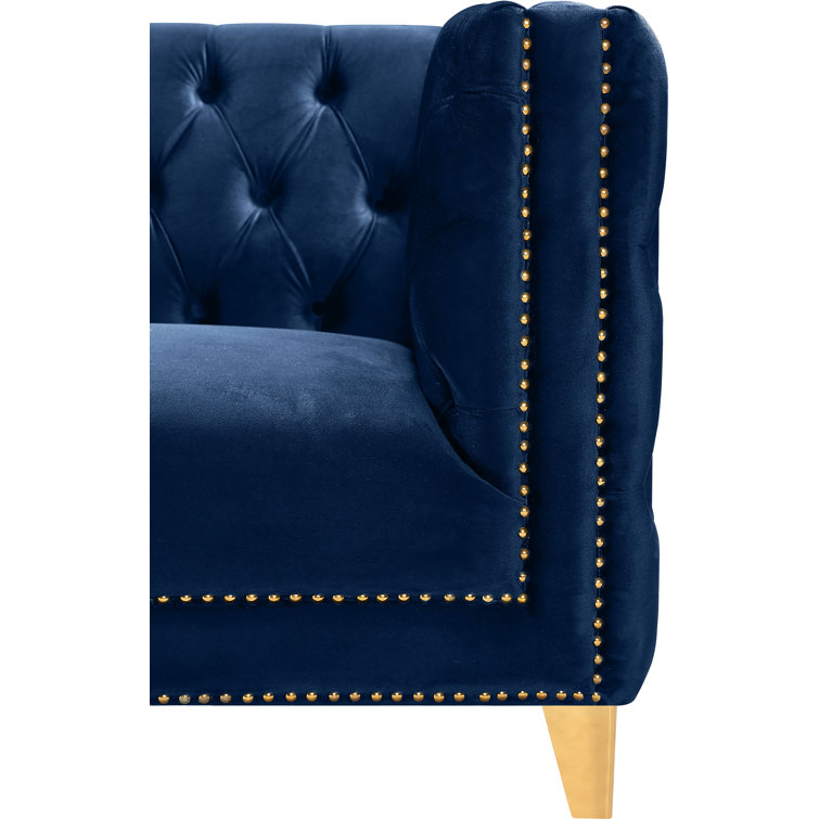 Michelle Navy Velvet 34" Glamorous Armchair with Gold Iron Legs
