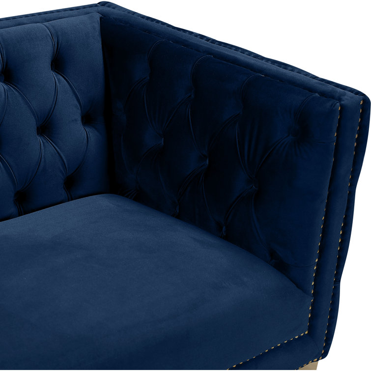 Michelle Navy Velvet 34" Glamorous Armchair with Gold Iron Legs