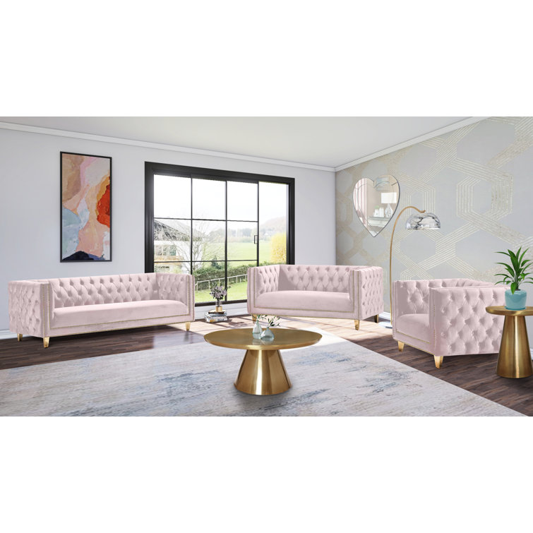 Michelle Soft Pink Velvet Armchair with Gold Iron Legs