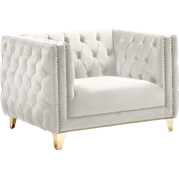Elysian Cream Velvet Tufted Armchair with Gold Iron Legs