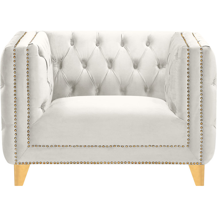 Elysian Cream Velvet Tufted Armchair with Gold Iron Legs