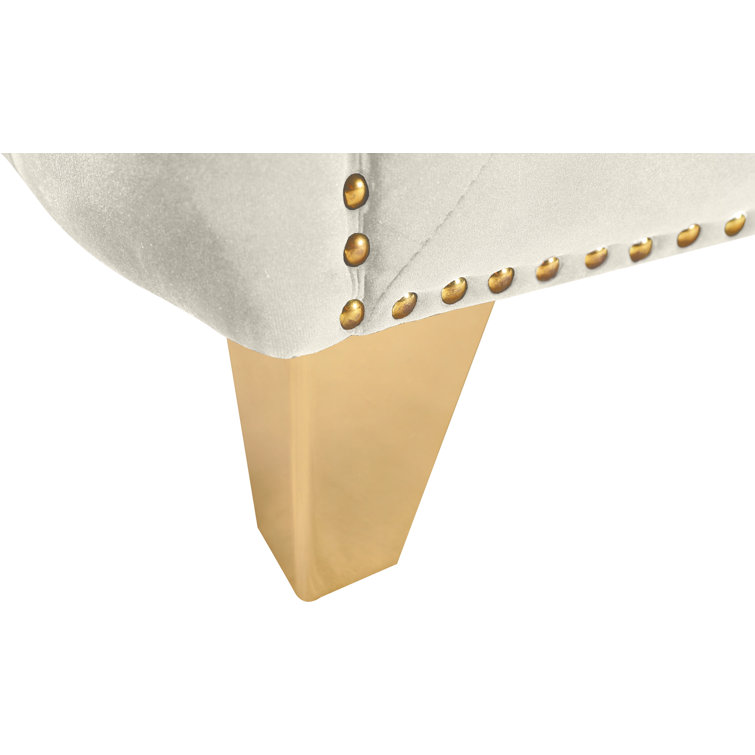 Michelle 90'' Cream Velvet Tufted Sofa with Gold Nailhead Trim