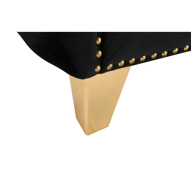 Michelle 90'' Black Velvet Sofa with Gold Nailhead Trim