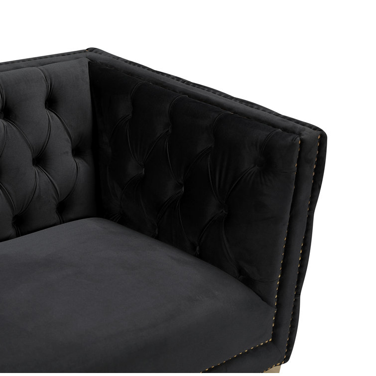 Michelle 90'' Black Velvet Sofa with Gold Nailhead Trim