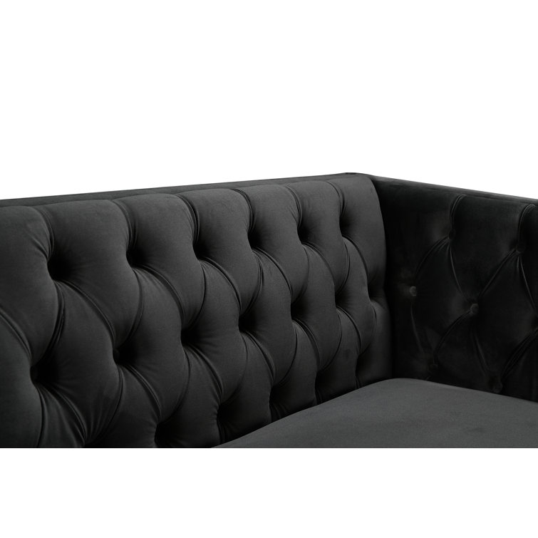 Michelle 90'' Black Velvet Sofa with Gold Nailhead Trim