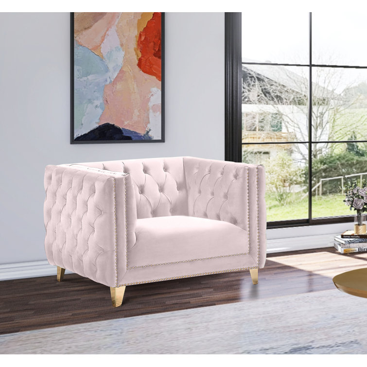 Michelle Soft Pink Velvet Armchair with Gold Iron Legs