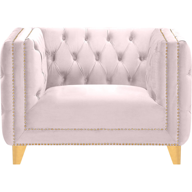 Michelle Soft Pink Velvet Armchair with Gold Iron Legs