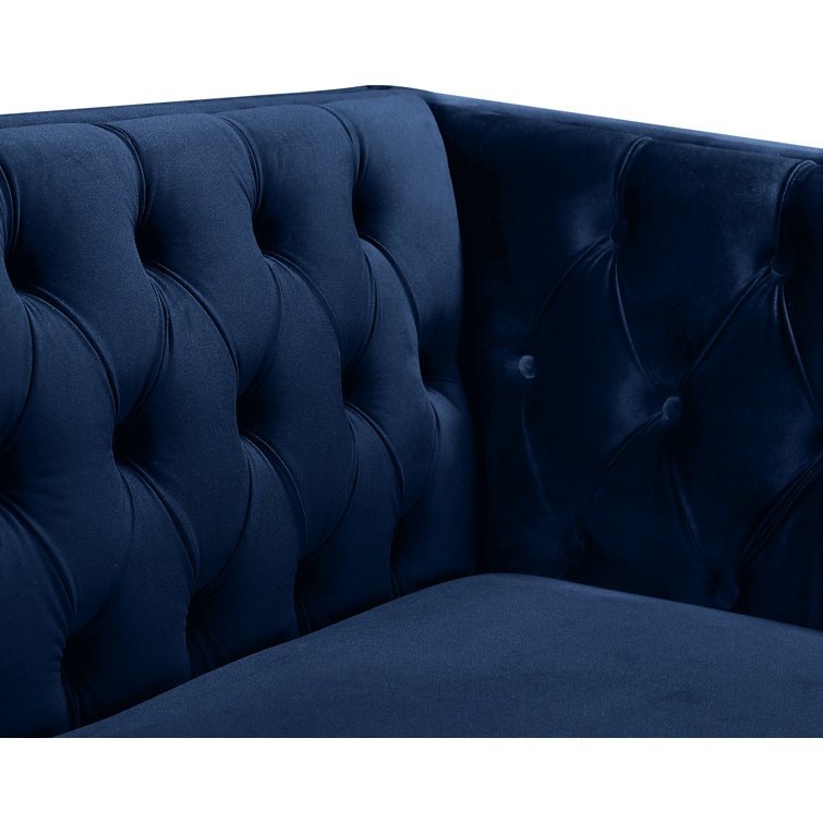 Michelle Navy Velvet 34" Glamorous Armchair with Gold Iron Legs